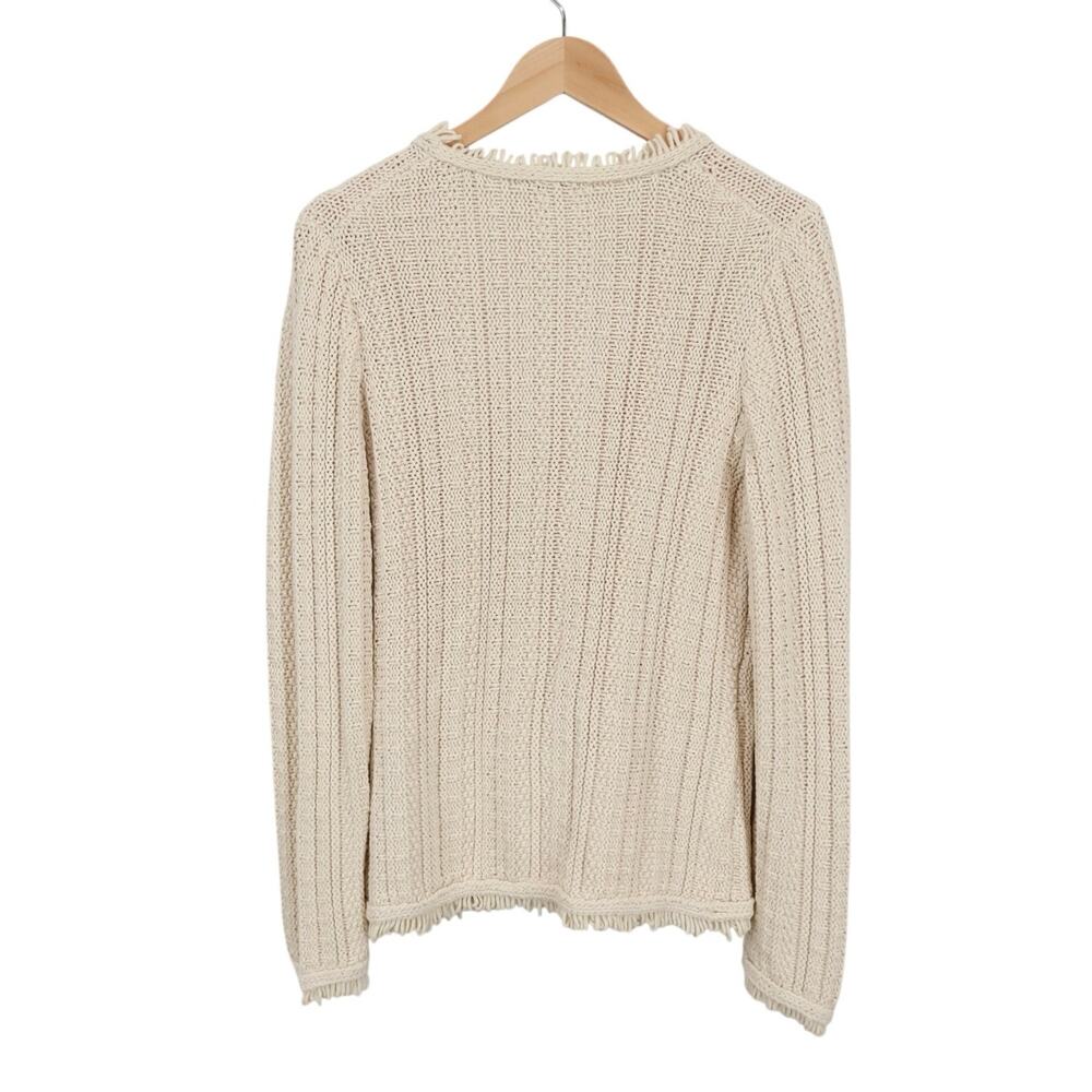 J.Crew Textured Cable-Knit Wool-Blend Lady Jacket With Fringe Bone Cream Medium - Picture 3 of 8